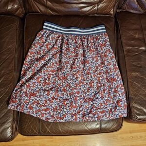 Floral Print Skirt with Striped Waistband